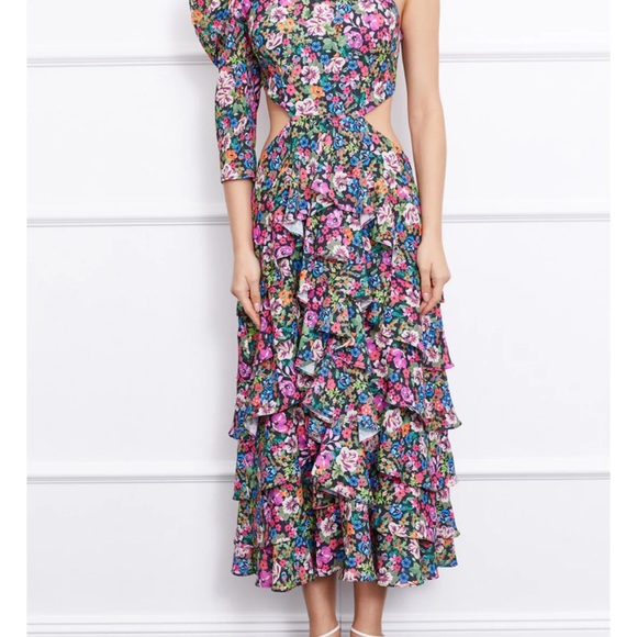 Mergim designed Pink and Blue One Shoulder Ruffled Sundress - Picture 1 of 6
